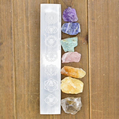 7 Chakra Engraved Selenite Polished Charging Bar - Freedom Ranch