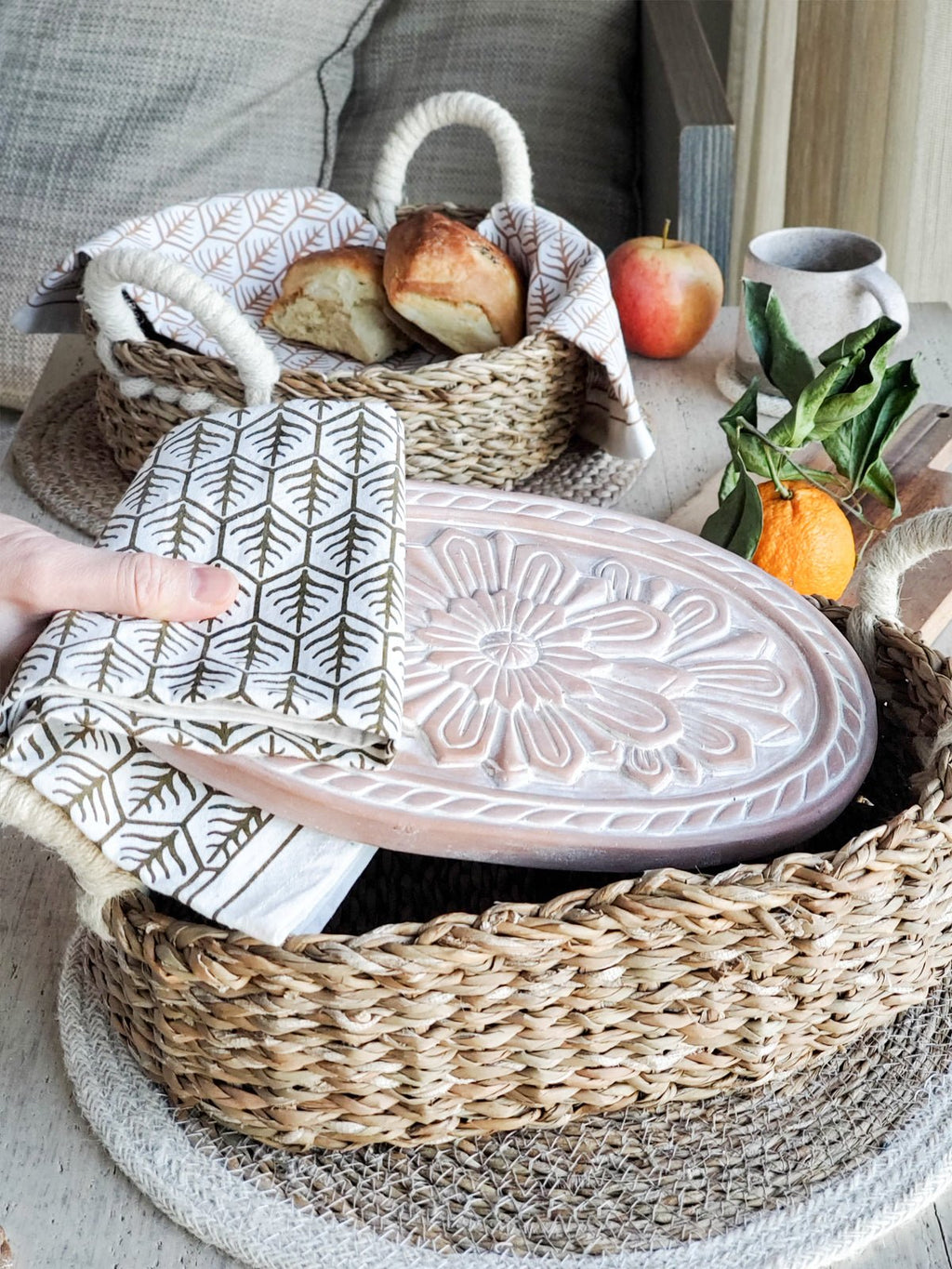 Bread Warmer & Basket Gift Set with Tea Towel - Flower - Freedom Ranch