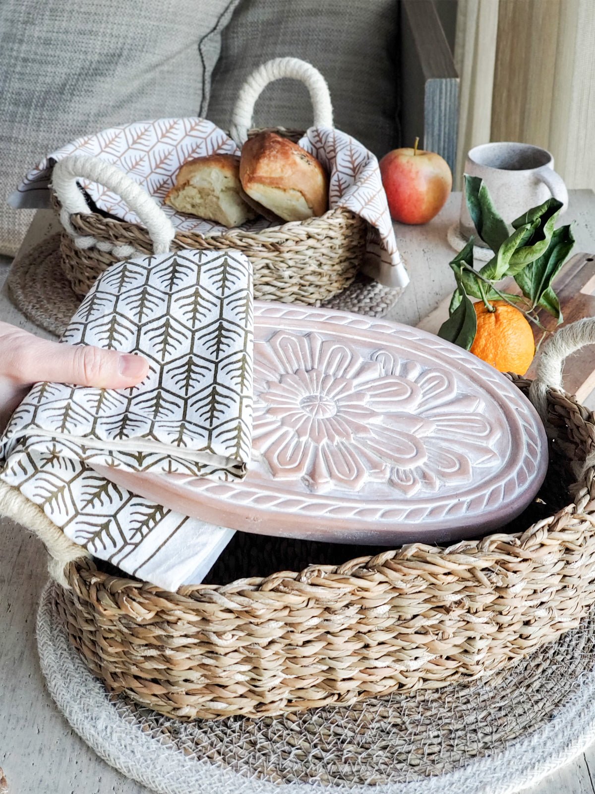 Bread Warmer & Basket Gift Set with Tea Towel - Flower - Freedom Ranch