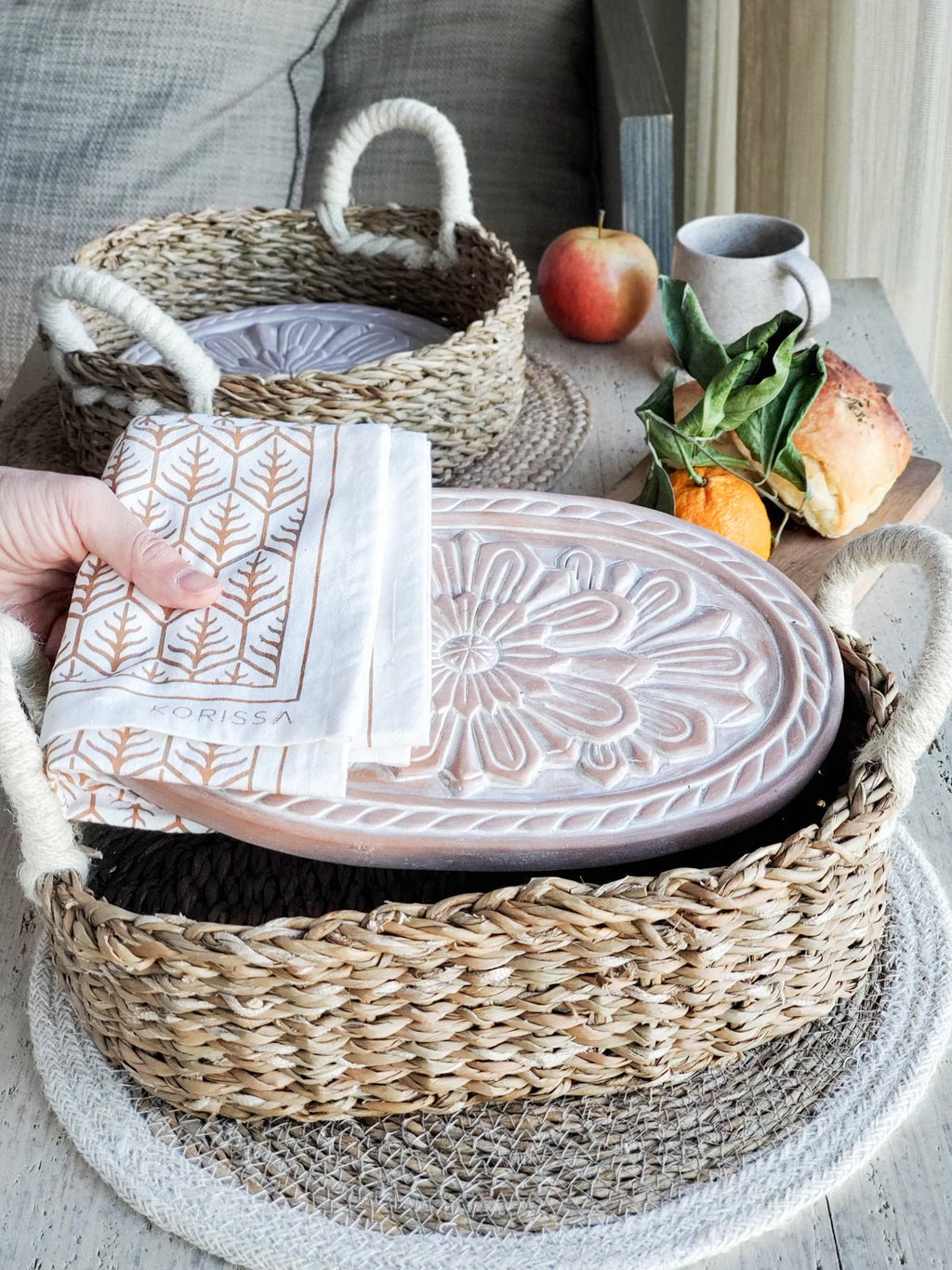 Bread Warmer & Basket Gift Set with Tea Towel - Flower - Freedom Ranch
