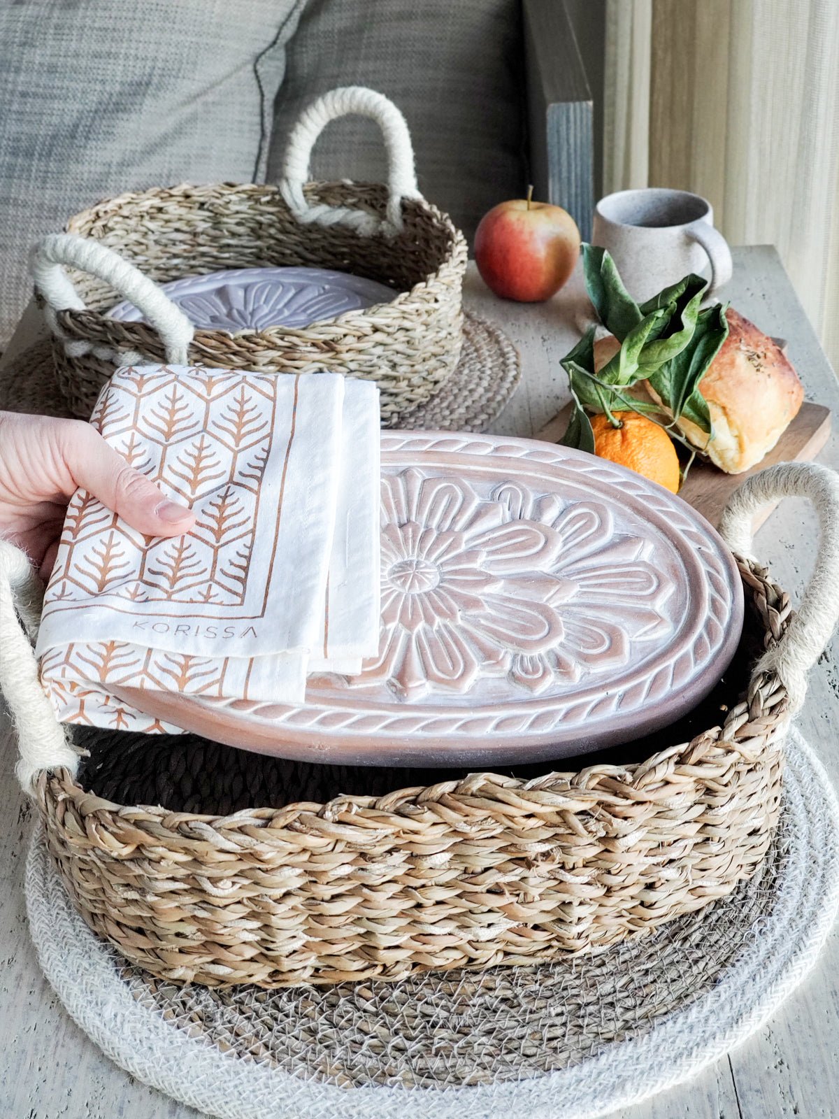 Bread Warmer & Basket Gift Set with Tea Towel - Flower - Freedom Ranch
